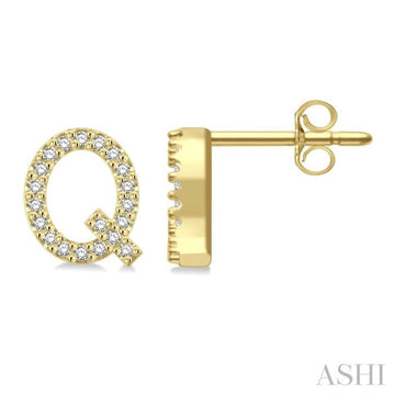 1/8 Ctw Initial 'Q' Round Cut Diamond Earrings in 10K Yellow Gold